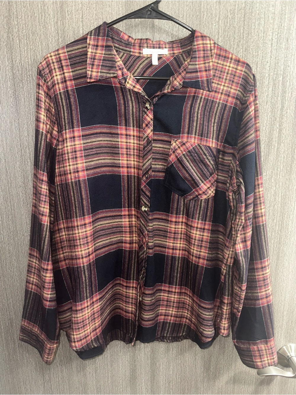 Maurices Navy and Pink Plaid Button-Up Shirt